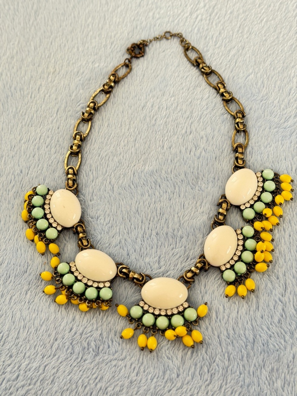 Statement Bib Necklace with Cream, Mint and Yellow Accents